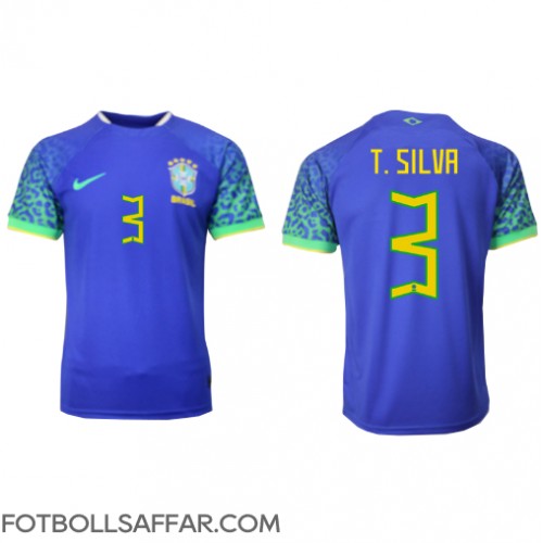 Brasilien Thiago Silva #3 Bortatröja VM 2022 Kortärmad